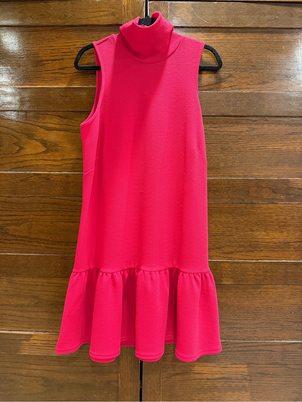 NWT Ophelia Roe medium Sleeveless Turtleneck Mini Dress Bright Pink flounce hem